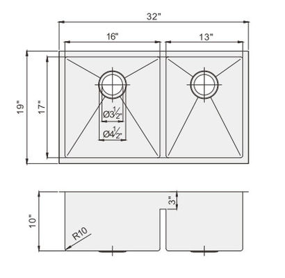 32 Inch Drop In Undermount Stainless Steel Kitchen Sink With Double Bowl