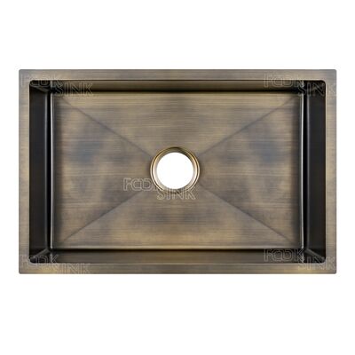 Antique Brass Luxury Vintage Gold Kitchen Sinks 304 Stainless Steel Single Bowl PVD Finish Undermount Basin for Rustic Farmhouse Bronze Kitchen Sink for Apartment