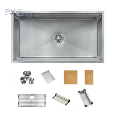 Commercial Long 40/50inch Handmade Stainless Steel Kitchen Sink Set Undermount Single & Double Bowl Workstation Sink Brushed Surface